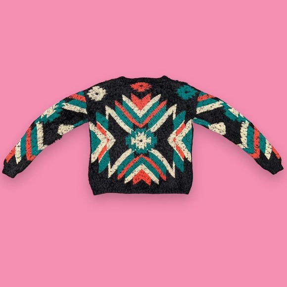 On Fire Aztec Tribal Boho Indie Soft Fuzzy Eyelash Pullover Sweater Size L - Picture 5 of 5